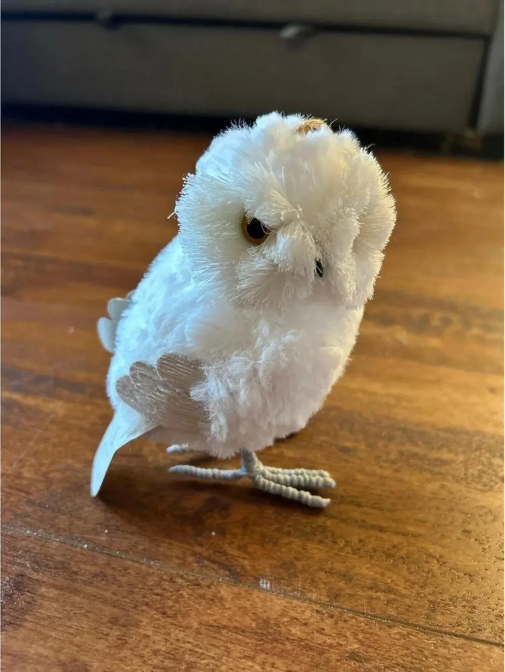 small, faux fur snowy owl Christmas ornament/figurine